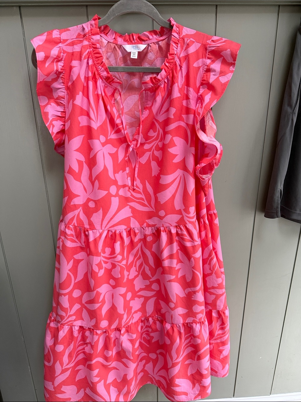 Time and Tru Pink and Coral Floral Ruffle Sleeve Dress
